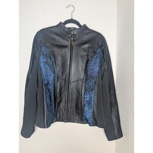 KOOS! Of Course Leather Blue Animal Print Womens Jacket Sz L